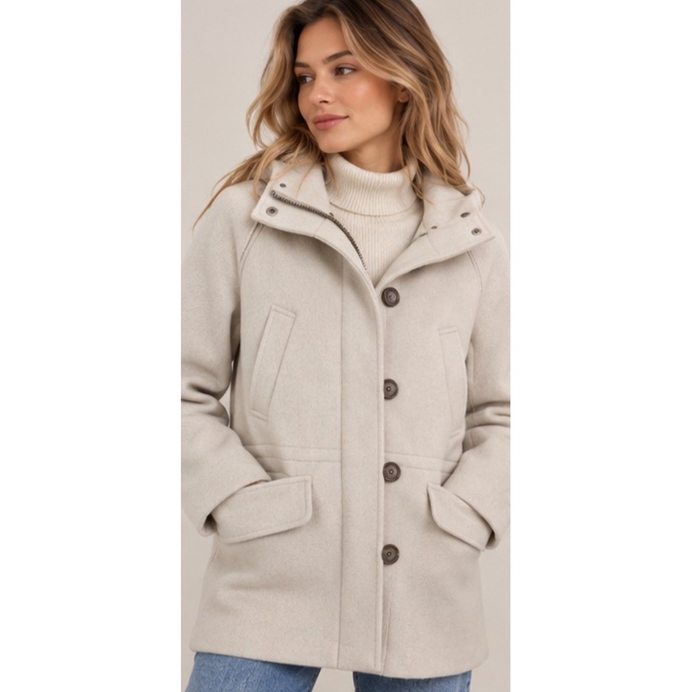 J.Crew Stadium Cloth by Nello Gori Ivory Cocoon Wool Coat Sz 6 Standing Collar
